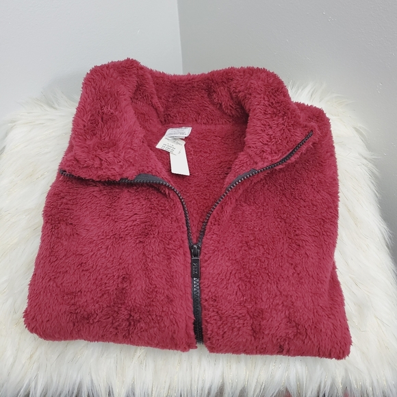 VS PINK BURGUNDY FULP ZIP TEDDY NWT - Picture 3 of 4